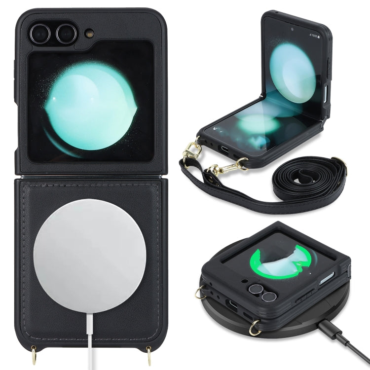For Samsung Galaxy Z Flip5 5G Crossbody R20 Texture Leather Magsafe Phone Case(Black) - free shipping - PMC TechLife - Order now!