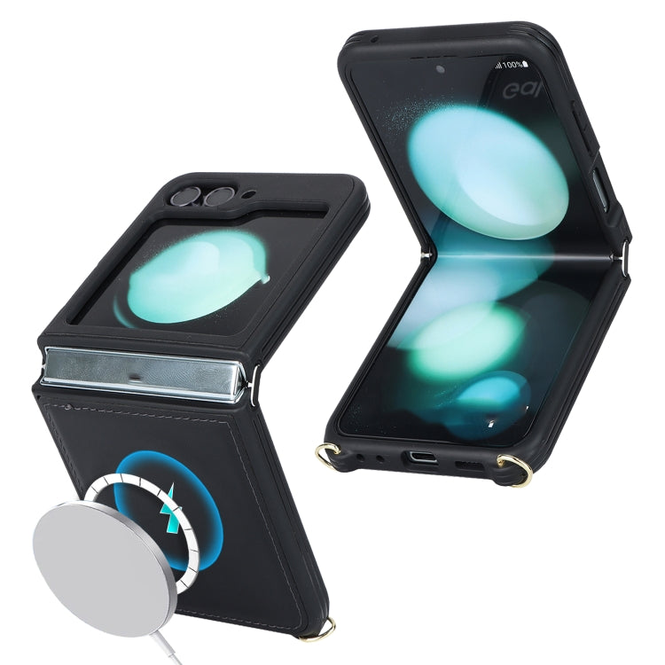 For Samsung Galaxy Z Flip5 5G Crossbody R20 Texture Leather Magsafe Phone Case(Black) - free shipping - PMC TechLife - Order now!