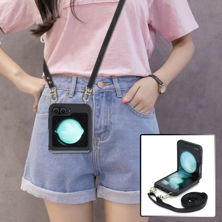 For Samsung Galaxy Z Flip5 5G Crossbody R20 Texture Leather Magsafe Phone Case(Black) - free shipping - PMC TechLife - Order now!