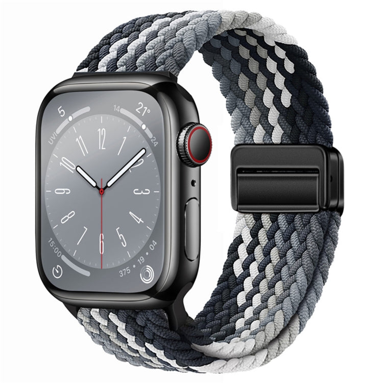 For  Apple Watch Series 8 45mm Nylon Woven Magnetic Fold Buckle Watch Band(Grey Black) - Watch Bands by PMC TechLife | Online Shopping South Africa | PMC TechLife