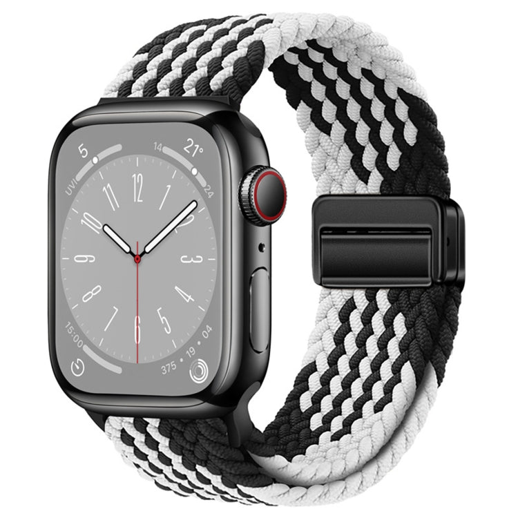 For  Apple Watch Series 8 45mm Nylon Woven Magnetic Fold Buckle Watch Band(Z Black White) - Watch Bands by PMC TechLife | Online Shopping South Africa | PMC TechLife