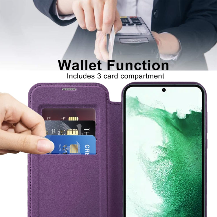 For Samsung Galaxy S22+ 5G Shield MagSafe RFID Anti-theft Leather Phone Case(Purple) - Galaxy S22+ 5G Cases by PMC TechLife | Online Shopping South Africa | PMC TechLife | Buy Now Pay Later Mobicred