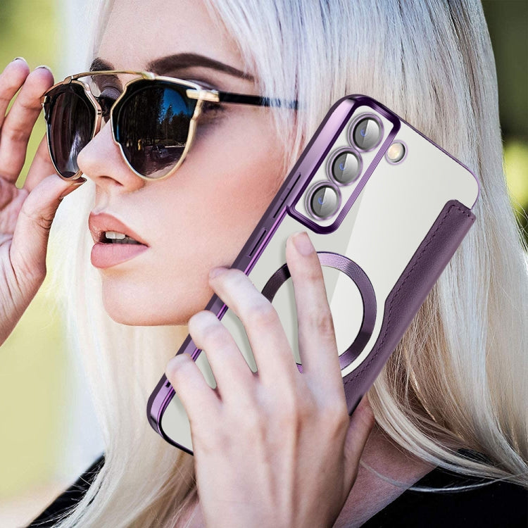 For Samsung Galaxy S22+ 5G Shield MagSafe RFID Anti-theft Leather Phone Case(Purple) - Galaxy S22+ 5G Cases by PMC TechLife | Online Shopping South Africa | PMC TechLife | Buy Now Pay Later Mobicred