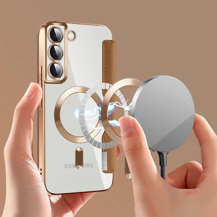 For Samsung Galaxy S22+ 5G Shield MagSafe RFID Anti-theft Leather Phone Case(Brown) - Galaxy S22+ 5G Cases by PMC TechLife | Online Shopping South Africa | PMC TechLife | Buy Now Pay Later Mobicred