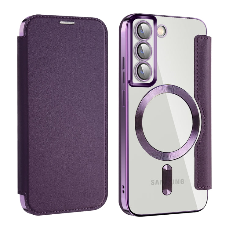 For Samsung Galaxy S22+ 5G MagSafe Magnetic RFID Anti-theft Leather Phone Case(Purple) - Galaxy S22 5G Cases by PMC TechLife | Online Shopping South Africa | PMC TechLife