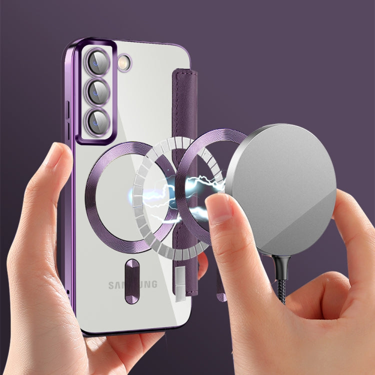 For Samsung Galaxy S22+ 5G MagSafe Magnetic RFID Anti-theft Leather Phone Case(Purple) - Galaxy S22 5G Cases by PMC TechLife | Online Shopping South Africa | PMC TechLife