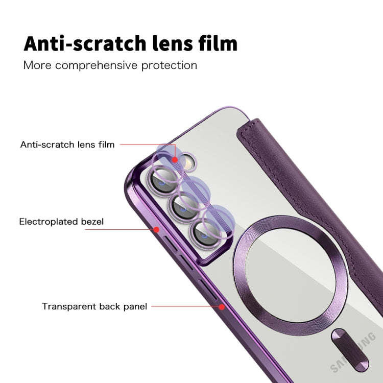 For Samsung Galaxy S22+ 5G MagSafe Magnetic RFID Anti-theft Leather Phone Case(Purple) - Galaxy S22 5G Cases by PMC TechLife | Online Shopping South Africa | PMC TechLife