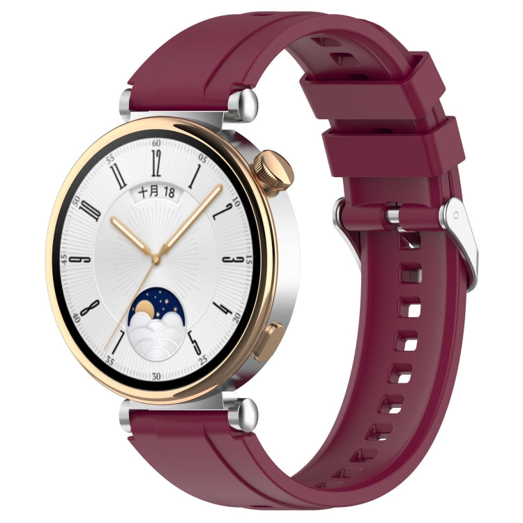 For Huawei Watch GT4 41mm Official Steps Style Silver Buckle Silicone Watch Band(Wine Red) - Watch Bands by PMC TechLife | Online Shopping South Africa | PMC TechLife