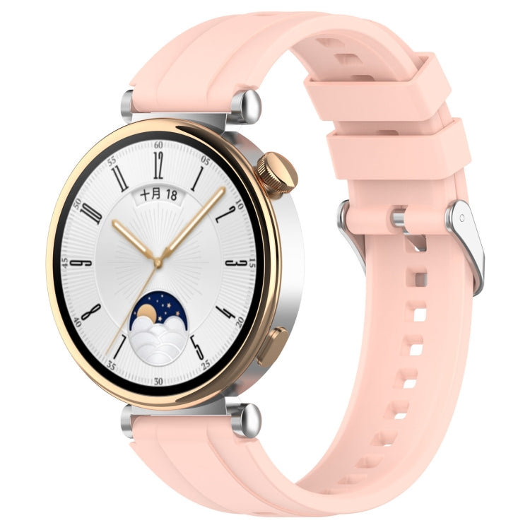 For Huawei Watch GT4 41mm Official Steps Style Silver Buckle Silicone Watch Band(Pink) - Watch Bands by PMC TechLife | Online Shopping South Africa | PMC TechLife