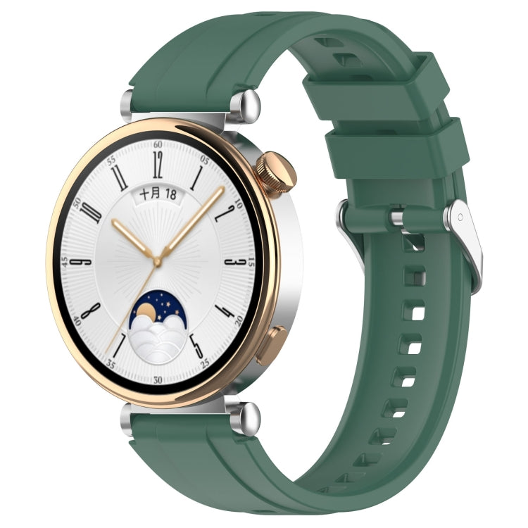 For Huawei Watch GT4 41mm Official Steps Style Silver Buckle Silicone Watch Band(Dark Green) - free shipping - PMC TechLife - Order now!