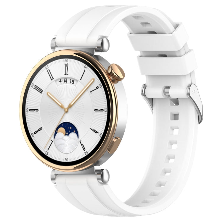 For Huawei Watch GT4 41mm Official Steps Style Silver Buckle Silicone Watch Band(White) - Watch Bands by PMC TechLife | Online Shopping South Africa | PMC TechLife