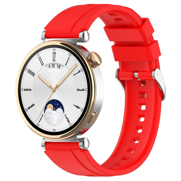 For Huawei Watch GT4 46mm Official Steps Style Silver Buckle Silicone Watch Band(Red) - Watch Bands by PMC TechLife | Online Shopping South Africa | PMC TechLife