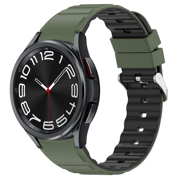 For Samsung Galaxy Watch 6 Classic Two Color Horizontal Silicone Watch Band(Olive Green Black) - Watch Bands by PMC TechLife | Online Shopping South Africa | PMC TechLife