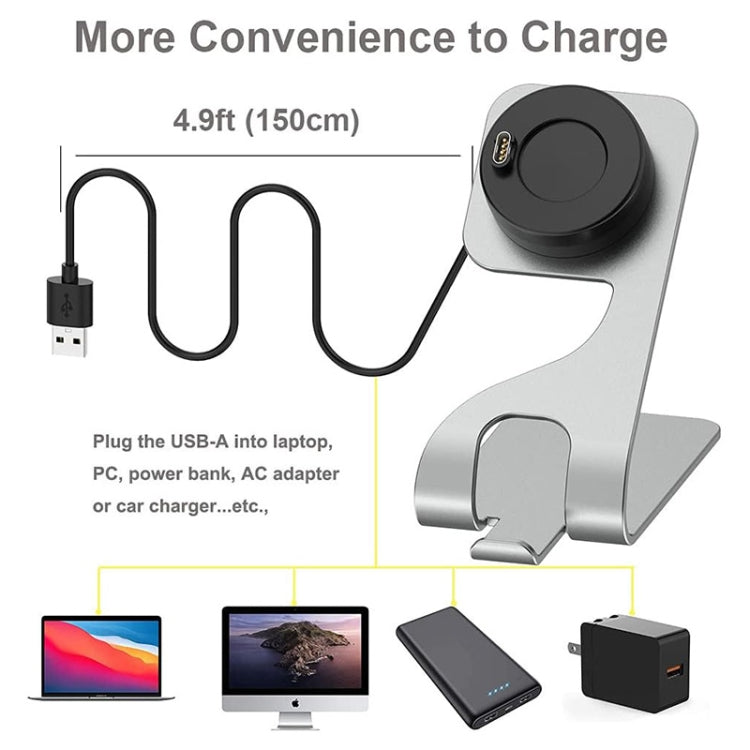 JUNSUNMAY Compatible with Garmin Venu 3 / Venu 3S USB Port Aluminum Alloy Watch Charger Holder, Length: 1.5m(Grey) - Charger by JUNSUNMAY | Online Shopping South Africa | PMC TechLife | Buy Now Pay Later Mobicred
