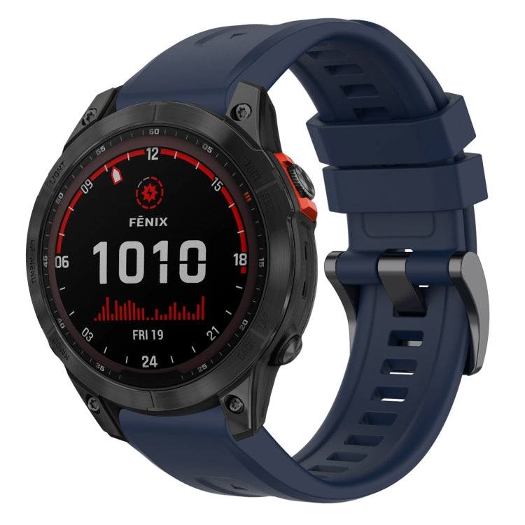 Compatible with Garmin Fenix 7 Solar / Sapphire Solar Solid Color Black Buckle Silicone Quick Release Watch Band(Dark Blue) - free shipping - PMC TechLife - Order now!