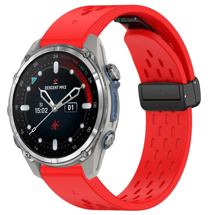 Compatible with Garmin Descent MK3 43mm 20mm Holes Magnetic Folding Buckle Silicone Watch Band(Red) - free shipping - PMC TechLife - Order now!