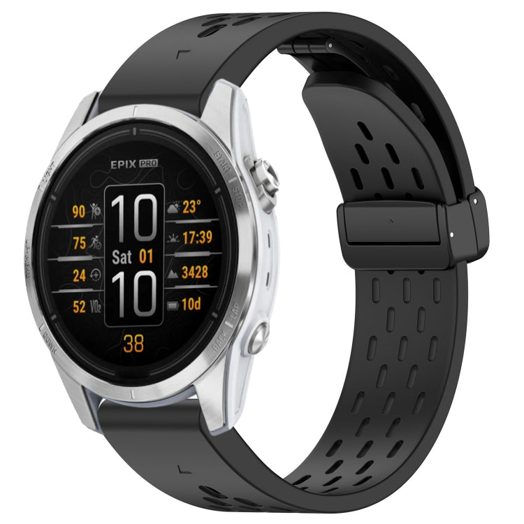 Compatible with Garmin Epix Pro 42mm 20mm Holes Magnetic Folding Buckle Silicone Watch Band(Black) - free shipping - PMC TechLife - Order now!