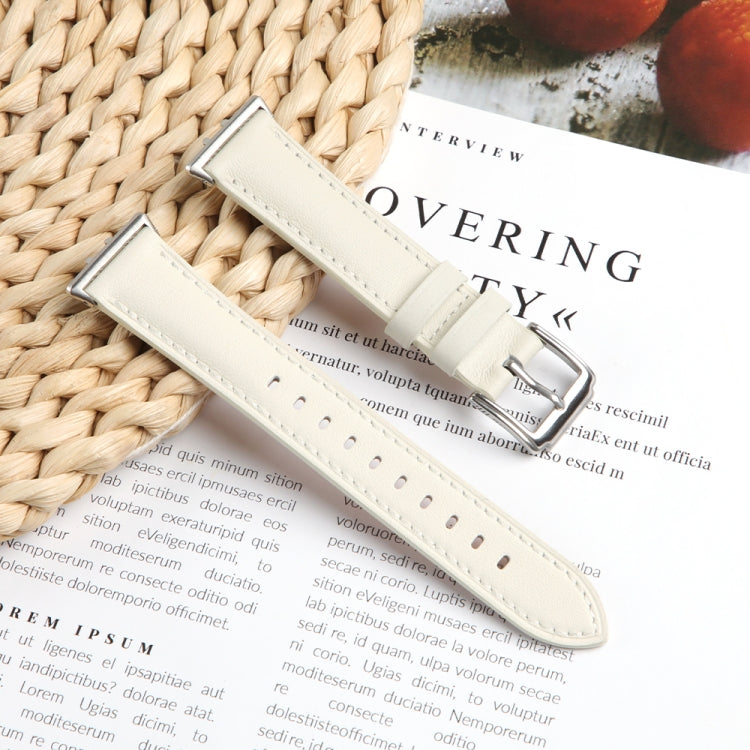 For Samsung Galaxy Watch Fit 3 Leather Sewing Thread Pin Buckle Watch Band(Beige) - Watch Bands by PMC TechLife | Online Shopping South Africa | PMC TechLife