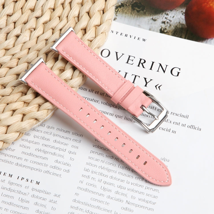 For Samsung Galaxy Watch Fit 3 Leather Sewing Thread Pin Buckle Watch Band(Pink) - free shipping - PMC TechLife - Order now!