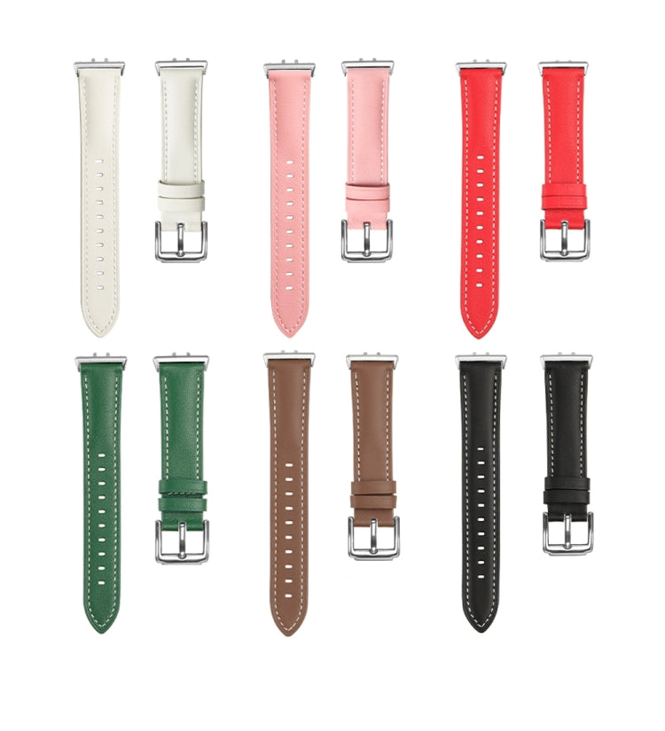 For Samsung Galaxy Watch Fit 3 Leather Sewing Thread Pin Buckle Watch Band(Beige) - Watch Bands by PMC TechLife | Online Shopping South Africa | PMC TechLife