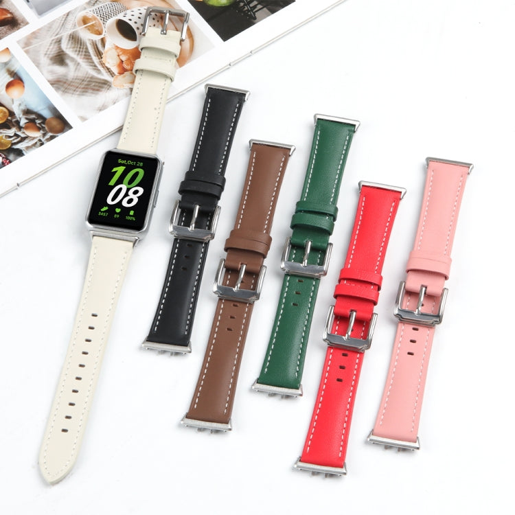 For Samsung Galaxy Watch Fit 3 Leather Sewing Thread Pin Buckle Watch Band(Green) - Watch Bands by PMC TechLife | Online Shopping South Africa | PMC TechLife