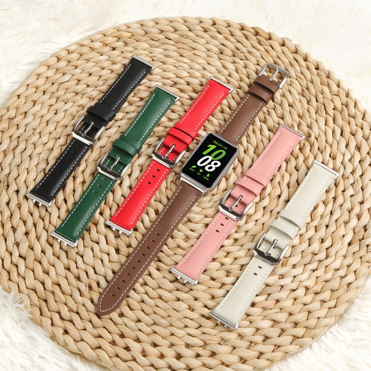 For Samsung Galaxy Watch Fit 3 Leather Sewing Thread Pin Buckle Watch Band(Green) - Watch Bands by PMC TechLife | Online Shopping South Africa | PMC TechLife