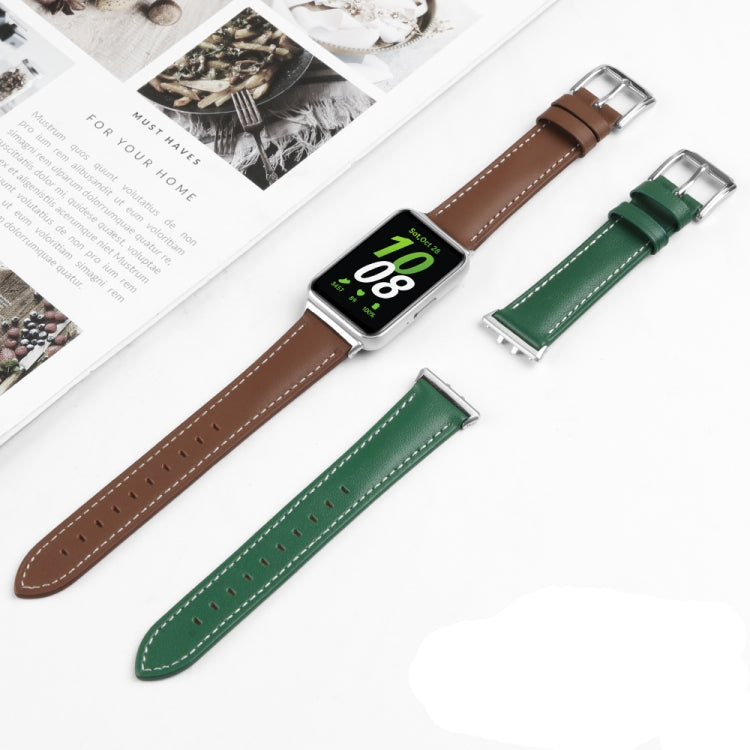 For Samsung Galaxy Watch Fit 3 Leather Sewing Thread Pin Buckle Watch Band(Green) - Watch Bands by PMC TechLife | Online Shopping South Africa | PMC TechLife