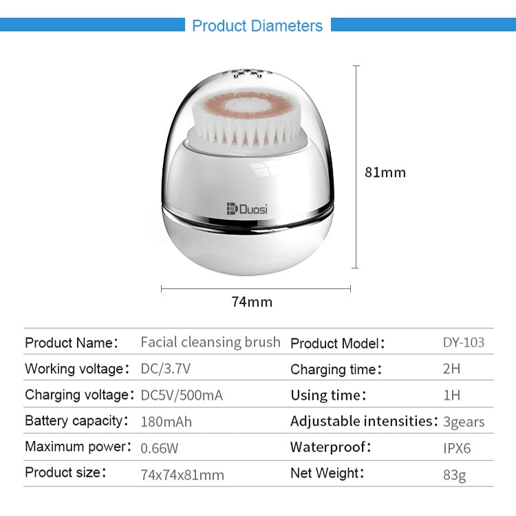 Duosi DY-103 USB Rechargeble Electric Facial Cleansing Brush Waterproof Face Deep Pore Cleaning Massager Exfoliator Oil Dirt Blackhead Remove - free shipping - PMC TechLife - Order now!