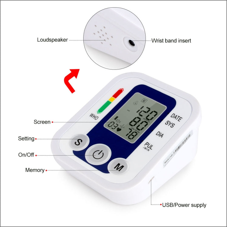 ZK-B02   Automatic Digital Upper Arm Blood Pressure Monitor Sphygmomanometer Pressure Gauge Heart Beat Rate Meter Tonometer Pulsometer - Sphygmomanometer by PMC TechLife | Online Shopping South Africa | PMC TechLife
