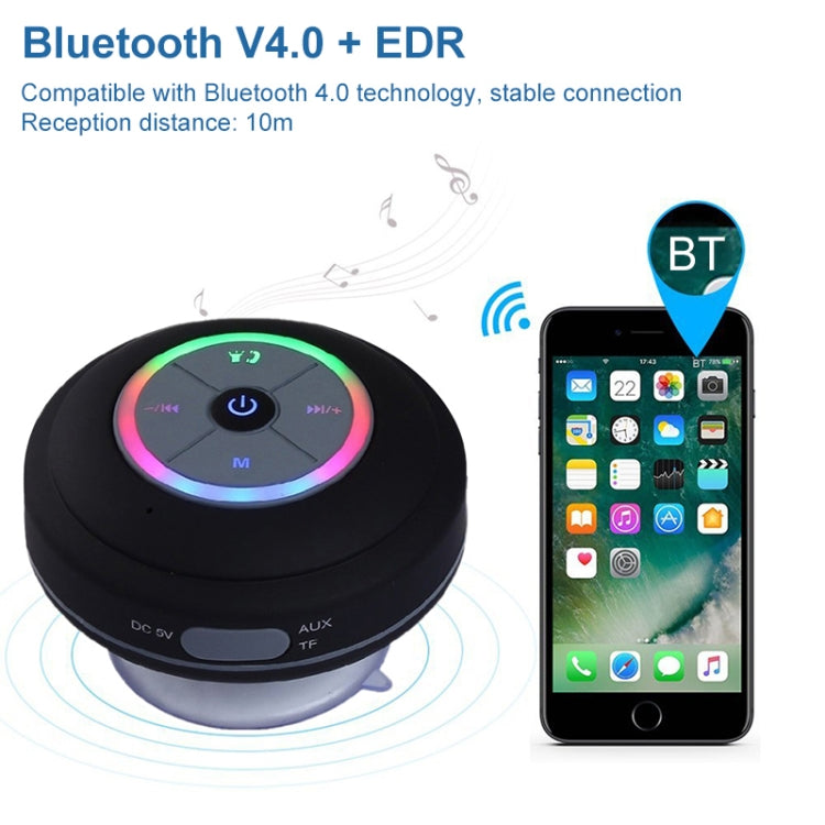 BTS-09 Wireless Bluetooth Speaker Waterproof Led FM Radio Subwoofer Bluetooth Column TF Card Suction Cup Mini Shower Speaker(Black) - free shipping - PMC TechLife - Order now!