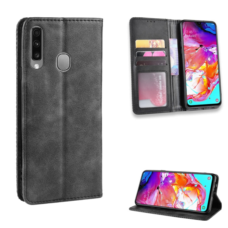 For Galaxy A20s  Magnetic Buckle Retro Crazy Horse Texture Horizontal Flip Leather Case  , with Holder & Card Slots & Photo Frame(Black) - Galaxy Phone Cases by PMC TechLife | Online Shopping South Africa | PMC TechLife