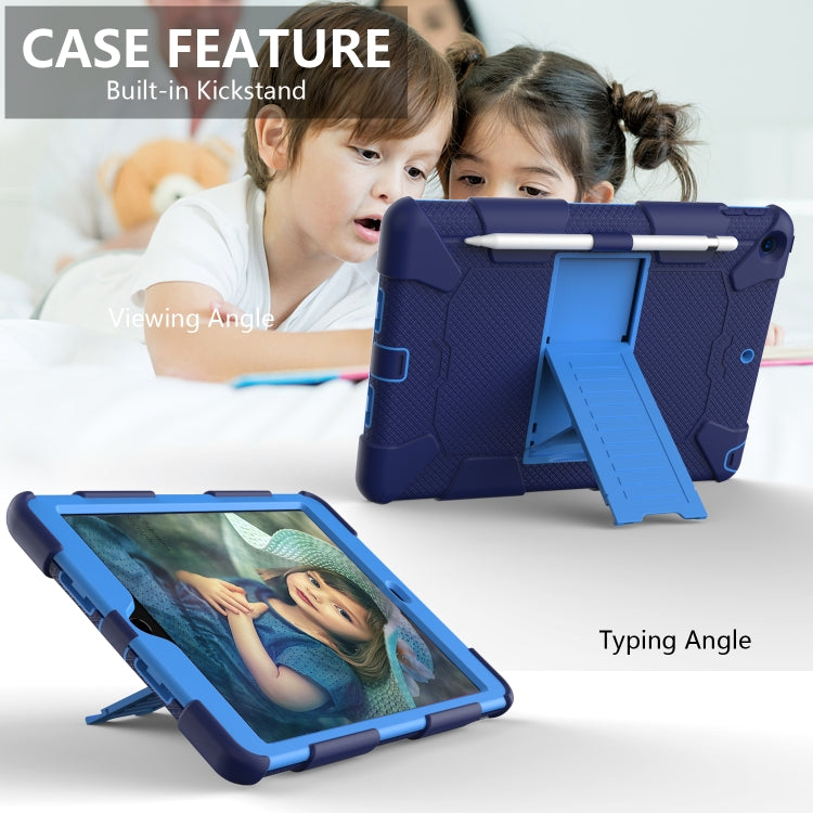 For iPad 10.2 Shockproof Two-Color Silicone Protection Case with Holder & Pen Slot(Dark Blue+Blue) - free shipping - PMC TechLife - Order now!