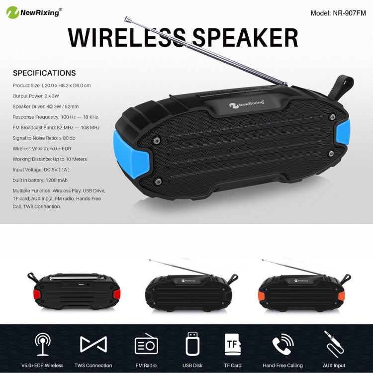 New Rixing NR907 Portable Stereo Surround Soundbar Bluetooth Speaker with Microphone, Support TF Card FM(Red) - free shipping - PMC TechLife - Order now!