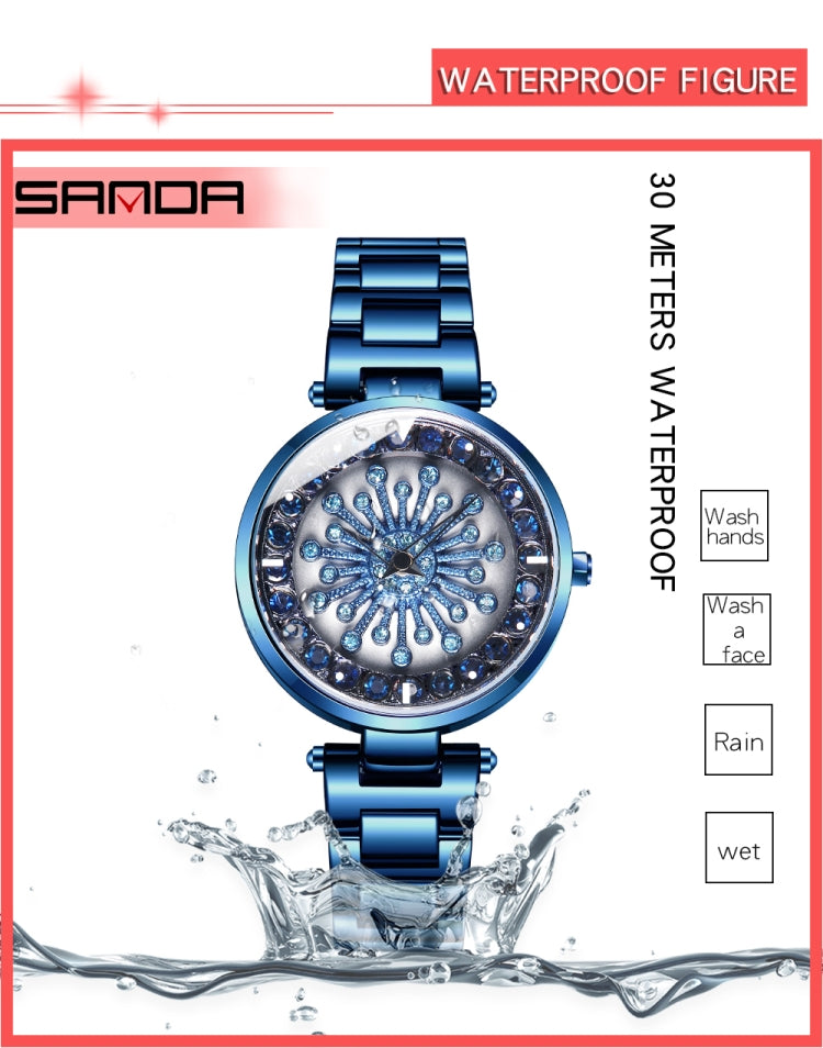 SANDA 1017 Lady Watch All Over The Sky Star 360 Degree Rotating Watch Diamond Steel Band Women Watch(Black) - Alloy Watches by SANDA | Online Shopping South Africa | PMC TechLife | Buy Now Pay Later Mobicred
