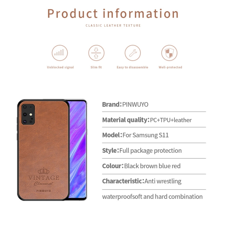 For Galaxy S20 Plus PINWUYO Pin Rui Series Classical Leather, PC + TPU + PU Leather Waterproof And Anti-fall All-inclusive Protective Shell(Brown) - Galaxy Phone Cases by PINWUYO | Online Shopping South Africa | PMC TechLife | Buy Now Pay Later Mobicred