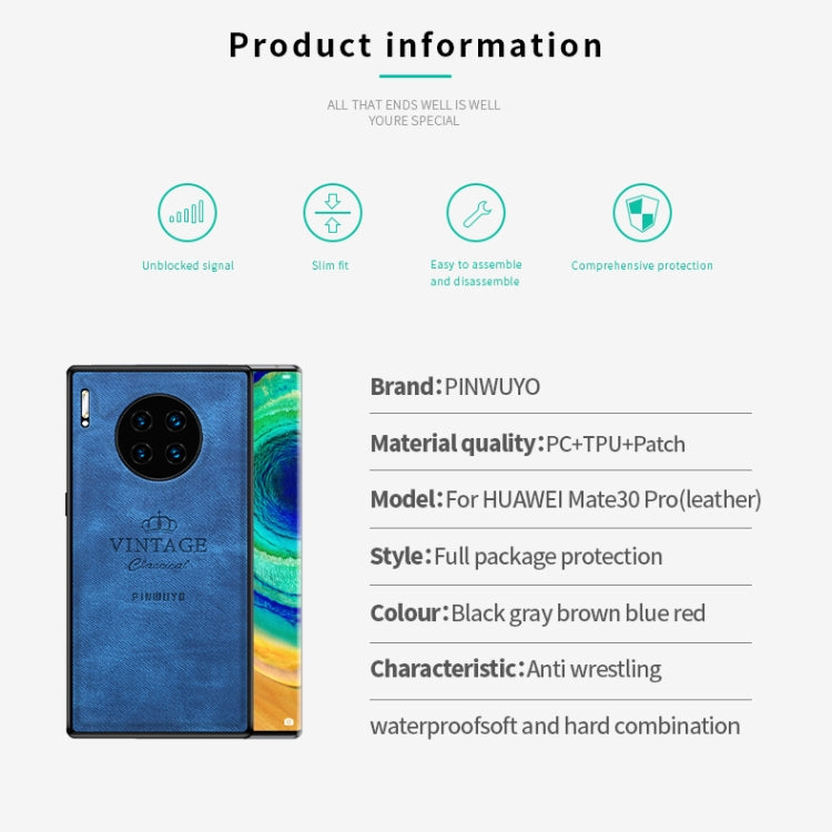 For Huawei Mate 30 Pro 5G (Leather) PINWUYO Zun Series PC + TPU + Skin Waterproof Anti-fall All-inclusive Protective Case(Brown) - free shipping - PMC TechLife - Order now!