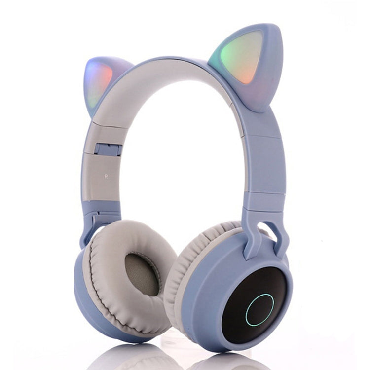 BT028C Cute Cat Ear Bluetooth 5.0 Headphones Foldable On-Ear Stereo Wireless Headset Headphone with Mic / LED Light / FM Radio / TF Card(Blue) - Headset & Headphone by PMC TechLife | Online Shopping South Africa | PMC TechLife