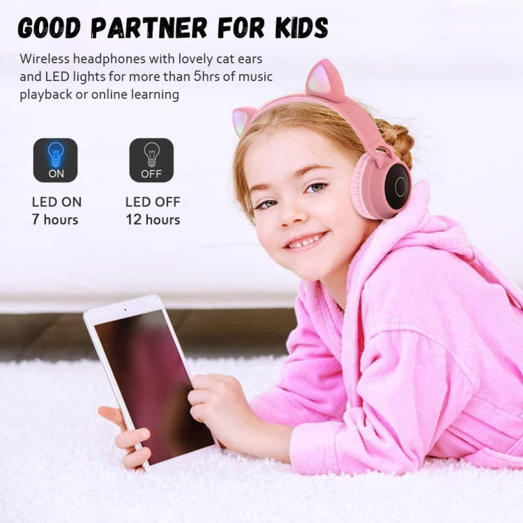 BT028C Cute Cat Ear Bluetooth 5.0 Headphones Foldable On-Ear Stereo Wireless Headset Headphone with Mic / LED Light / FM Radio / TF Card(Pink) - Headset & Headphone by PMC TechLife | Online Shopping South Africa | PMC TechLife