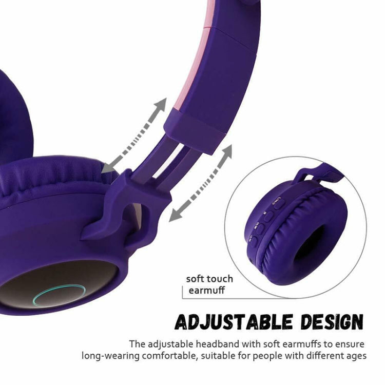BT028C Cute Cat Ear Bluetooth 5.0 Headphones Foldable On-Ear Stereo Wireless Headset Headphone with Mic / LED Light / FM Radio / TF Card(Pink) - Headset & Headphone by PMC TechLife | Online Shopping South Africa | PMC TechLife
