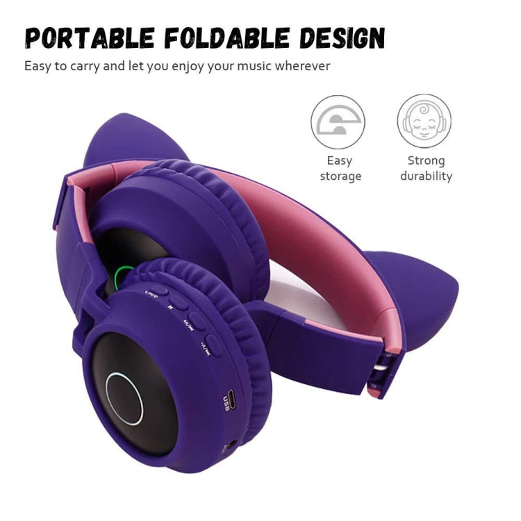 BT028C Cute Cat Ear Bluetooth 5.0 Headphones Foldable On-Ear Stereo Wireless Headset Headphone with Mic / LED Light / FM Radio / TF Card(Pink) - Headset & Headphone by PMC TechLife | Online Shopping South Africa | PMC TechLife