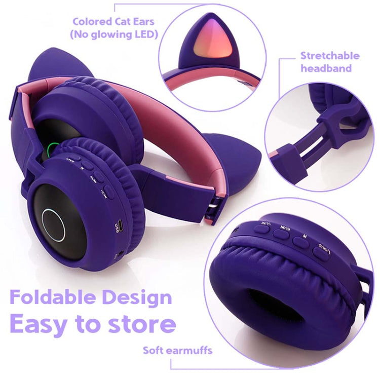 BT028C Cute Cat Ear Bluetooth 5.0 Headphones Foldable On-Ear Stereo Wireless Headset Headphone with Mic / LED Light / FM Radio / TF Card(Gray) - Headset & Headphone by PMC TechLife | Online Shopping South Africa | PMC TechLife | Buy Now Pay Later Mobicred