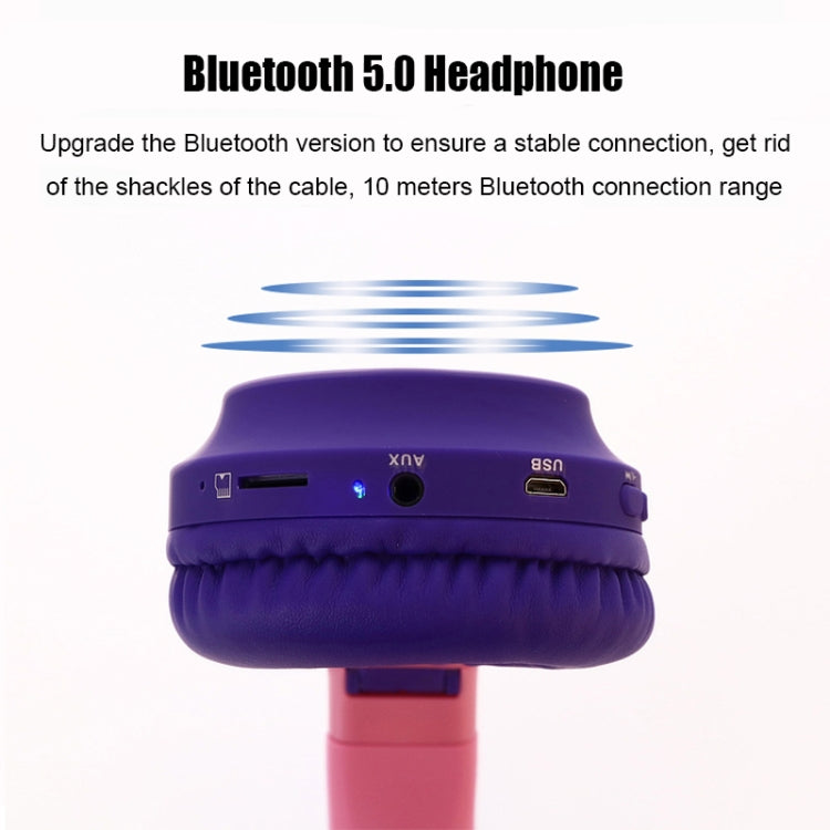 BT028C Cute Cat Ear Bluetooth 5.0 Headphones Foldable On-Ear Stereo Wireless Headset Headphone with Mic / LED Light / FM Radio / TF Card(Gray) - Headset & Headphone by PMC TechLife | Online Shopping South Africa | PMC TechLife | Buy Now Pay Later Mobicred