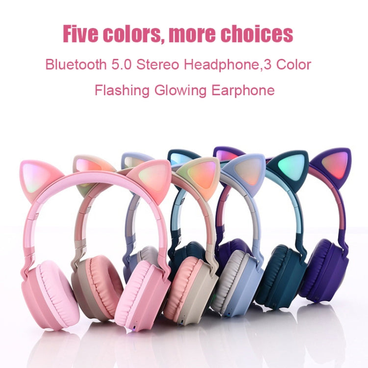 BT028C Cute Cat Ear Bluetooth 5.0 Headphones Foldable On-Ear Stereo Wireless Headset Headphone with Mic / LED Light / FM Radio / TF Card(Purple) - Headset & Headphone by PMC TechLife | Online Shopping South Africa | PMC TechLife