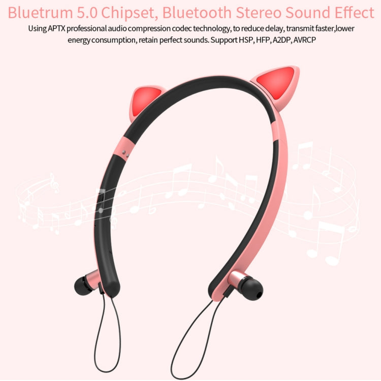 ZW29 Cat Ear Stereo Sound HIFI Fashion Outdoor Portable Sports Wireless  Bluetooth Headset with Mic & LED Light Glowing(Pink) - Neck-mounted Earphone by PMC TechLife | Online Shopping South Africa | PMC TechLife