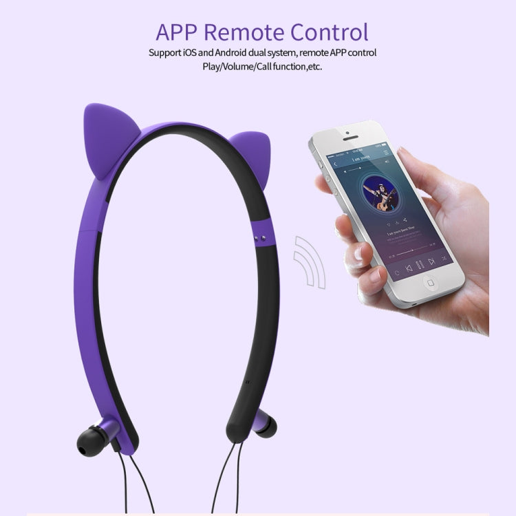 ZW29 Cat Ear Stereo Sound HIFI Fashion Outdoor Portable Sports Wireless  Bluetooth Headset with Mic & LED Light Glowing(Pink) - Neck-mounted Earphone by PMC TechLife | Online Shopping South Africa | PMC TechLife