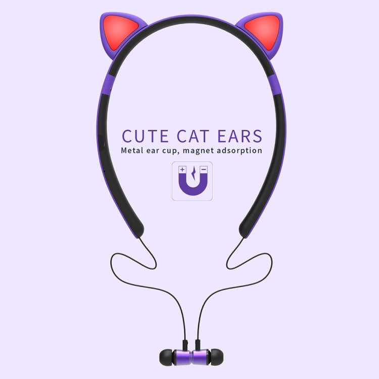 ZW29 Cat Ear Stereo Sound HIFI Fashion Outdoor Portable Sports Wireless  Bluetooth Headset with Mic & LED Light Glowing(Pink) - Neck-mounted Earphone by PMC TechLife | Online Shopping South Africa | PMC TechLife