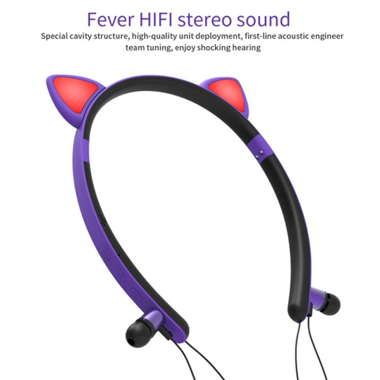 ZW29 Cat Ear Stereo Sound HIFI Fashion Outdoor Portable Sports Wireless  Bluetooth Headset with Mic & LED Light Glowing(Blue) - Neck-mounted Earphone by PMC TechLife | Online Shopping South Africa | PMC TechLife