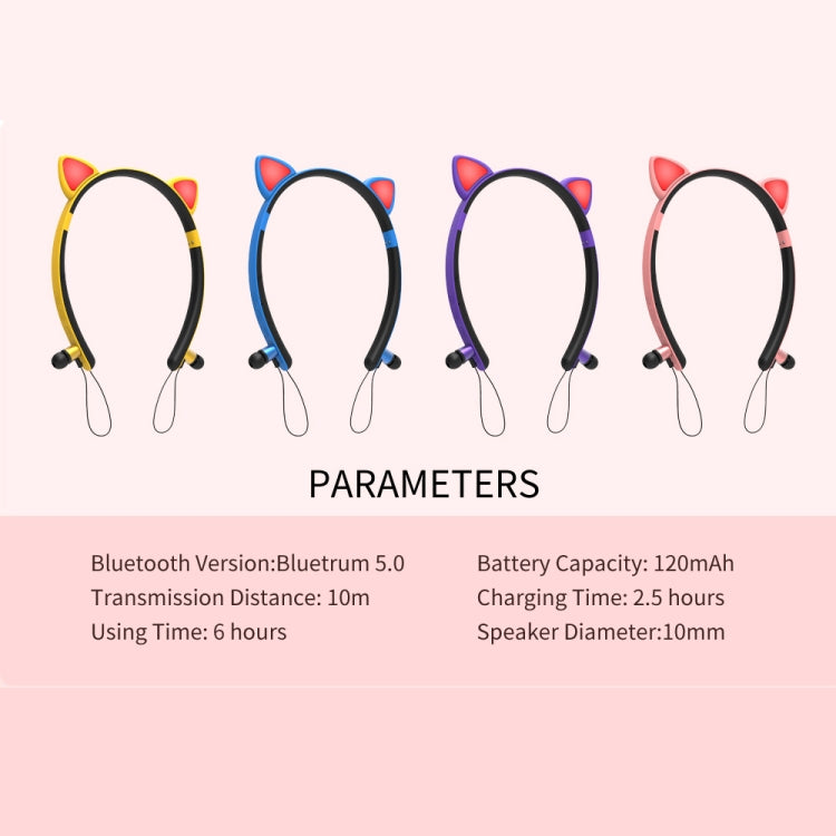 ZW29 Cat Ear Stereo Sound HIFI Fashion Outdoor Portable Sports Wireless  Bluetooth Headset with Mic & LED Light Glowing(Blue) - Neck-mounted Earphone by PMC TechLife | Online Shopping South Africa | PMC TechLife