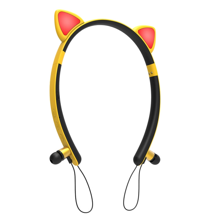 ZW29 Cat Ear Stereo Sound HIFI Fashion Outdoor Portable Sports Wireless  Bluetooth Headset with Mic & LED Light Glowing(Yellow) - Neck-mounted Earphone by PMC TechLife | Online Shopping South Africa | PMC TechLife