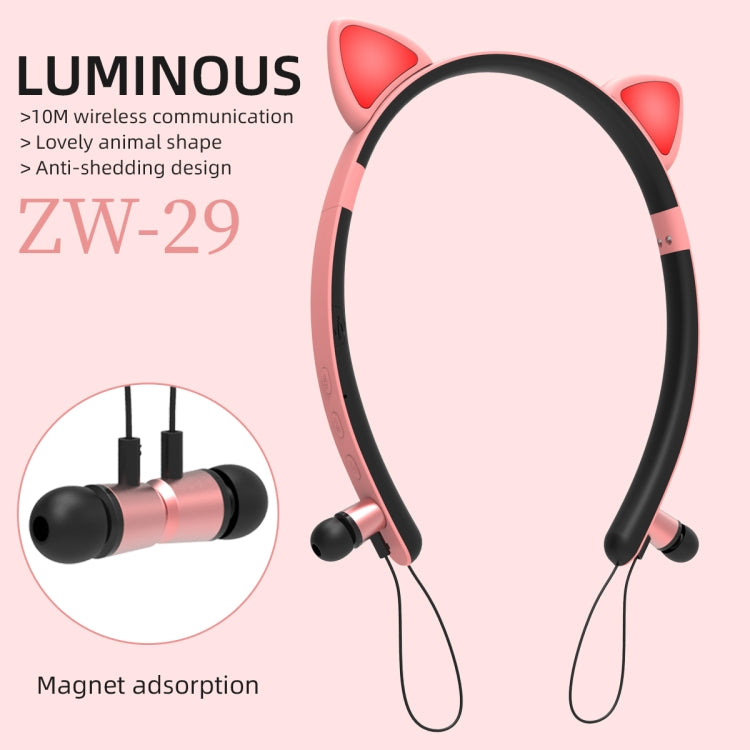 ZW29 Cat Ear Stereo Sound HIFI Fashion Outdoor Portable Sports Wireless  Bluetooth Headset with Mic & LED Light Glowing(Yellow) - Neck-mounted Earphone by PMC TechLife | Online Shopping South Africa | PMC TechLife